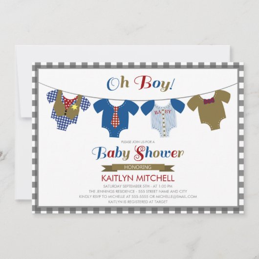 Oh Boy Onsies - Invitation Baby shower (Devant)