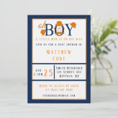 Oh Boy Orange et Baby shower bleu Invitation (Debout devant)