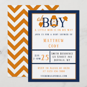 Oh Boy Oranje en Blue Baby shower Uitnodiging