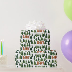Oh Boy Pine Trees Woodland Baby shower Cadeaupapier