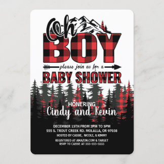 Oh Boy Plaid Lumberjack Baby shower Invitation