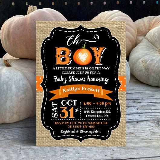 "Oh Boy" pompoenBaby shower Kaart