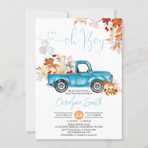 Oh Boy Pumpkin Blue Truck Herfst Baby shower Kaart