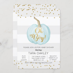 Oh Boy Pumpkin Glitter Baby shower Invitation Kaart