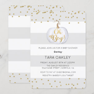 Oh Boy Pumpkin Glitter Baby shower Invitation Kaart