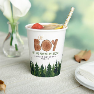 Oh Boy - Rustic Boy Woodland Baby shower Papieren Bekers