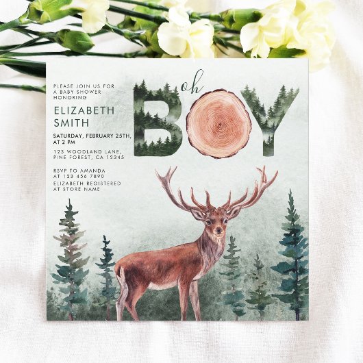 Oh Boy Rustic Deer Boy Baby shower Kaart
