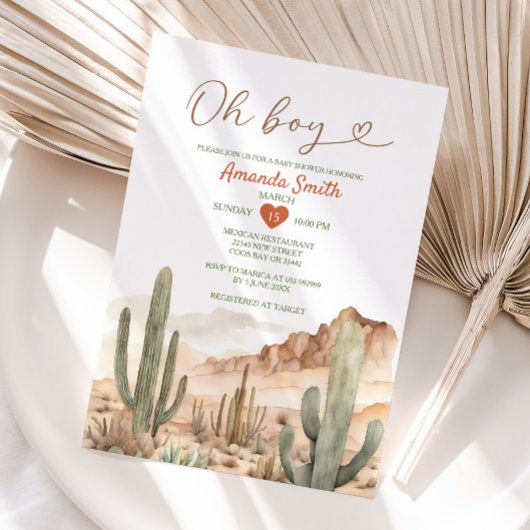 Oh Boy Rustic Desert Succulent Cactus Baby shower Kaart