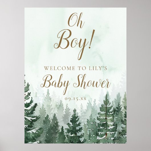 Oh Boy Rustic Pine Forest Baby shower Affiche de b (Devant)