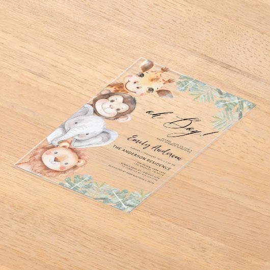 Oh Boy Safari Animal Boy's Baby shower Acryl Uitnodigingen (Laagn)