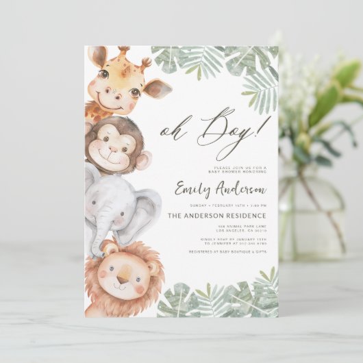 Oh Boy Safari Animal Boy's Baby shower Kaart (Staand voorkant)