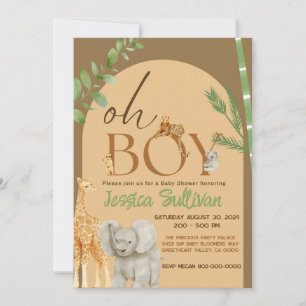 Oh Boy Safari Animal Earth Tone Baby shower Kaart