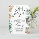 Oh Boy Safari Animals Baby shower Uitnodiging (Staand voorkant)