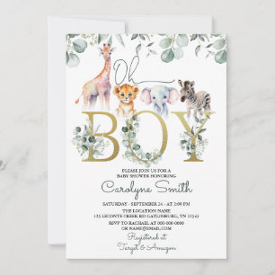 Oh Boy Safari Animals Greenery Baby shower Kaart