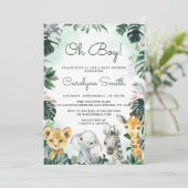 Oh Boy Safari Animaux Baby shower Invitation (Debout devant)