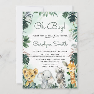 Oh Boy Safari Animaux Baby shower Invitation