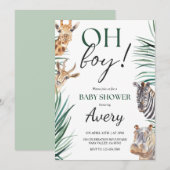 Oh Boy Safari Animaux Baby shower Invitation (Devant / Derrière)