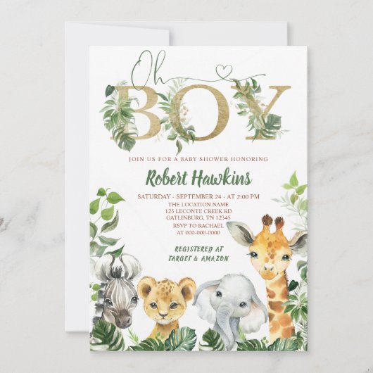 Oh Boy Safari Baby shower Invitation (Devant)