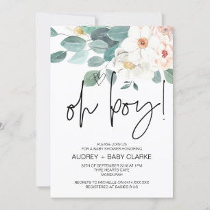 Oh Boy Schattige Baby shower Party Blush Floral Kaart