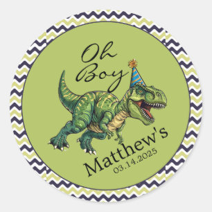 Oh boy! Schattige dinosaurus Baby shower Ronde Sticker