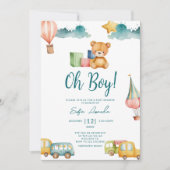 Oh Boy Schattige Teddy Bear Baby shower Kaart (Voorkant)