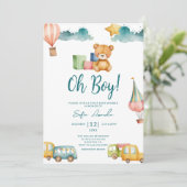 Oh Boy Schattige Teddy Bear Baby shower Kaart (Staand voorkant)