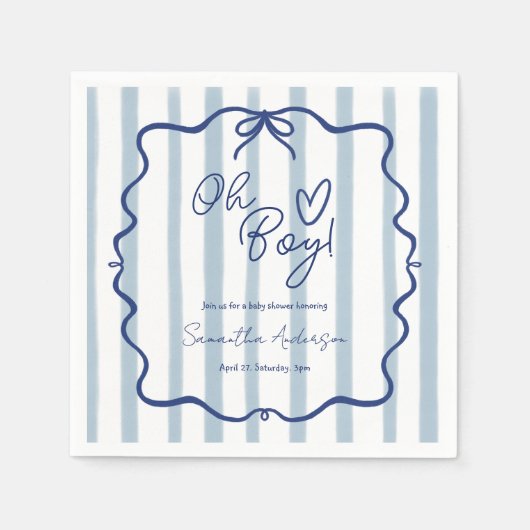 Oh Boy Schattige Whimsical Blue Stripes Baby showe Servet (Voorkant)