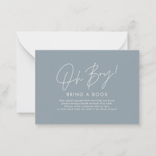 Oh Boy Script Blauw baby shower Breng een boek Notitiekaartje
