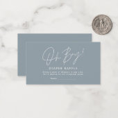 Oh Boy Script Blauw baby shower Luier Raffle Notitiekaartje (Voorkant / Achterkant in situ)