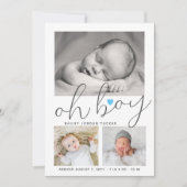 Oh Boy Script Blue Heart Collage Photo Birth Aankondiging (Voorkant)