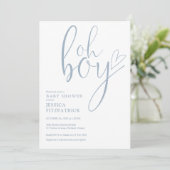 Oh Boy Script Heart Dusty Blue Boy Baby Shower Kaart (Staand voorkant)