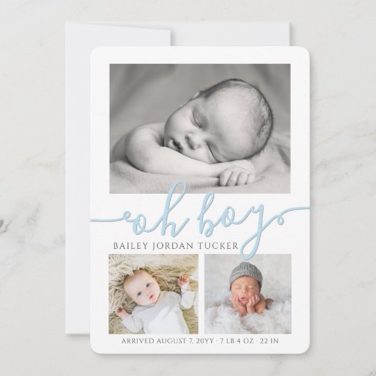 Oh Boy Simple Collage Photo Birth Announement Aankondiging (Voorkant)