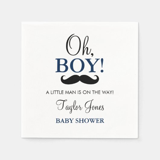 Oh Boy snor Baby shower servetten (Voorkant)