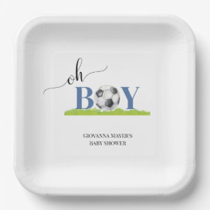 Oh Boy Soccer Boy Baby shower Uitnodiging Papieren Bordje