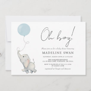 Oh Boy Sweet Elephant Baby shower Invitation Kaart