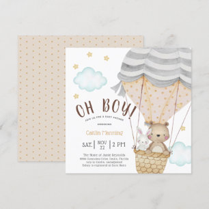 Oh Boy Teddy Bear Woodland Baby shower Kaart
