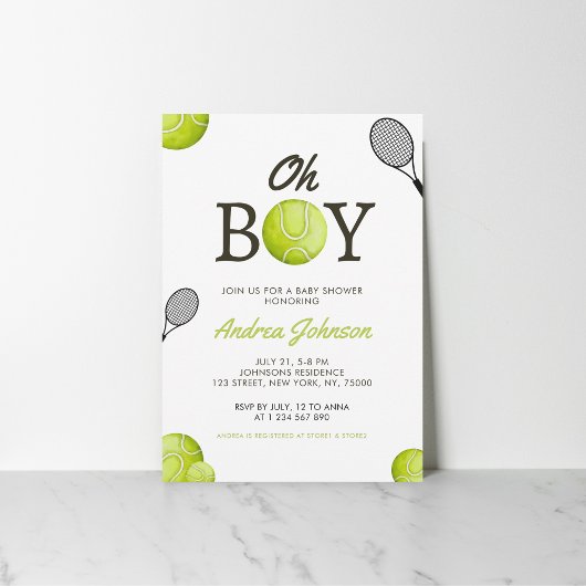 Oh Boy Tennis Baby shower Invitation