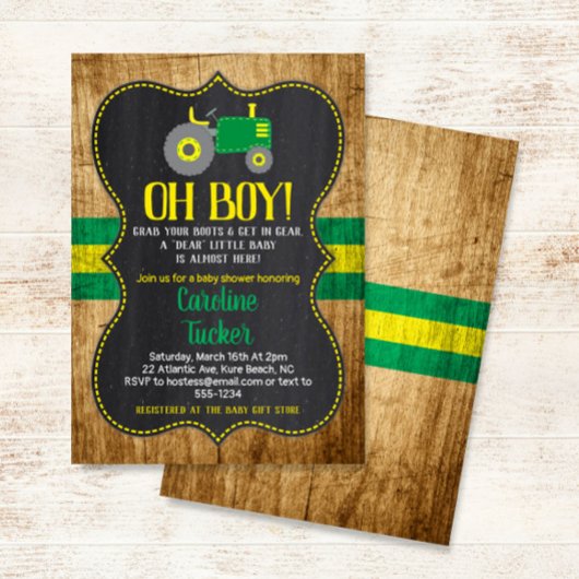Oh Boy Tractor Baby shower carte d'invitation