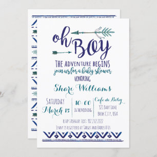 Oh Boy Tribal Baby shower Invitation - BLAUWGROEN  Kaart