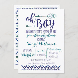 Oh Boy Tribal Baby shower Uitnodiging - BLAUWGROEN