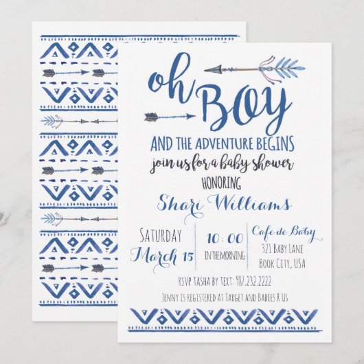 Oh Boy Tribal Baby shower Uitnodiging - CUSTOM (Voorkant / Achterkant)
