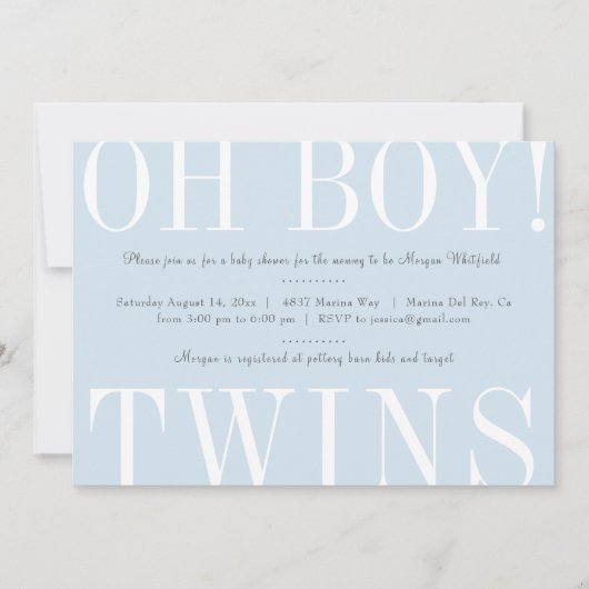 Oh Boy Twins Baby shower Invitation (Devant)