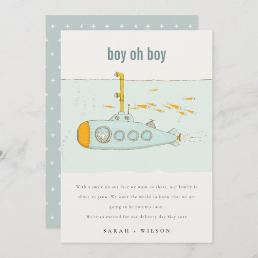 Oh Boy Underwater onderzeeboot Baby aankondiging (Voorkant / Achterkant)