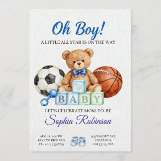 "Oh Boy" Watercolor Baby Shower Invitation Kaart
