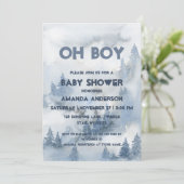 Oh Boy Waterverf Dusty Blue Winter Forest Boy Kaart (Staand voorkant)