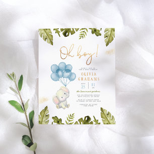 Oh Boy Waterverf Elephant & Leaves Baby shower Briefkaart