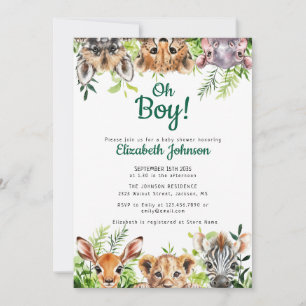 Oh Boy Waterverf Safari Animals Baby shower Kaart