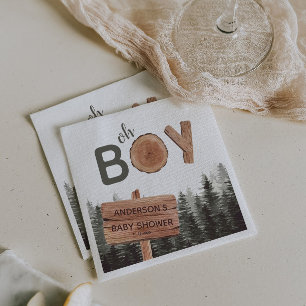 Oh Boy - Waterverf Woodland Baby shower Napkins Servet