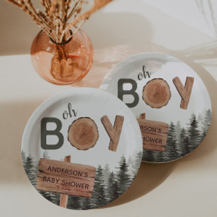 Oh Boy - Waterverf Woodland Baby shower  Papieren Bordje