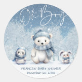 Oh Boy Winter | Baby shower van Woodland Ronde Sticker (Voorkant)